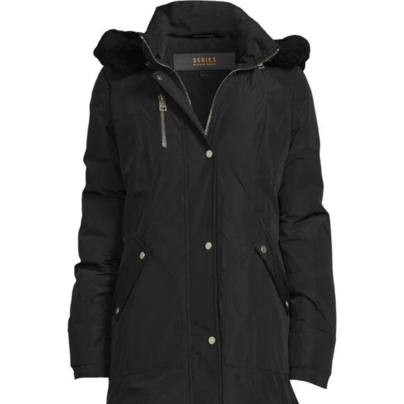 NB Series Nicole Benisti CLAREMONT Shearling Trim Down Parka Coat Black LRG NWT - Picture 5 of 14